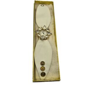 Vintage 80s Le Baron Watch Bracelet White Leather Crystal Gold Glam
